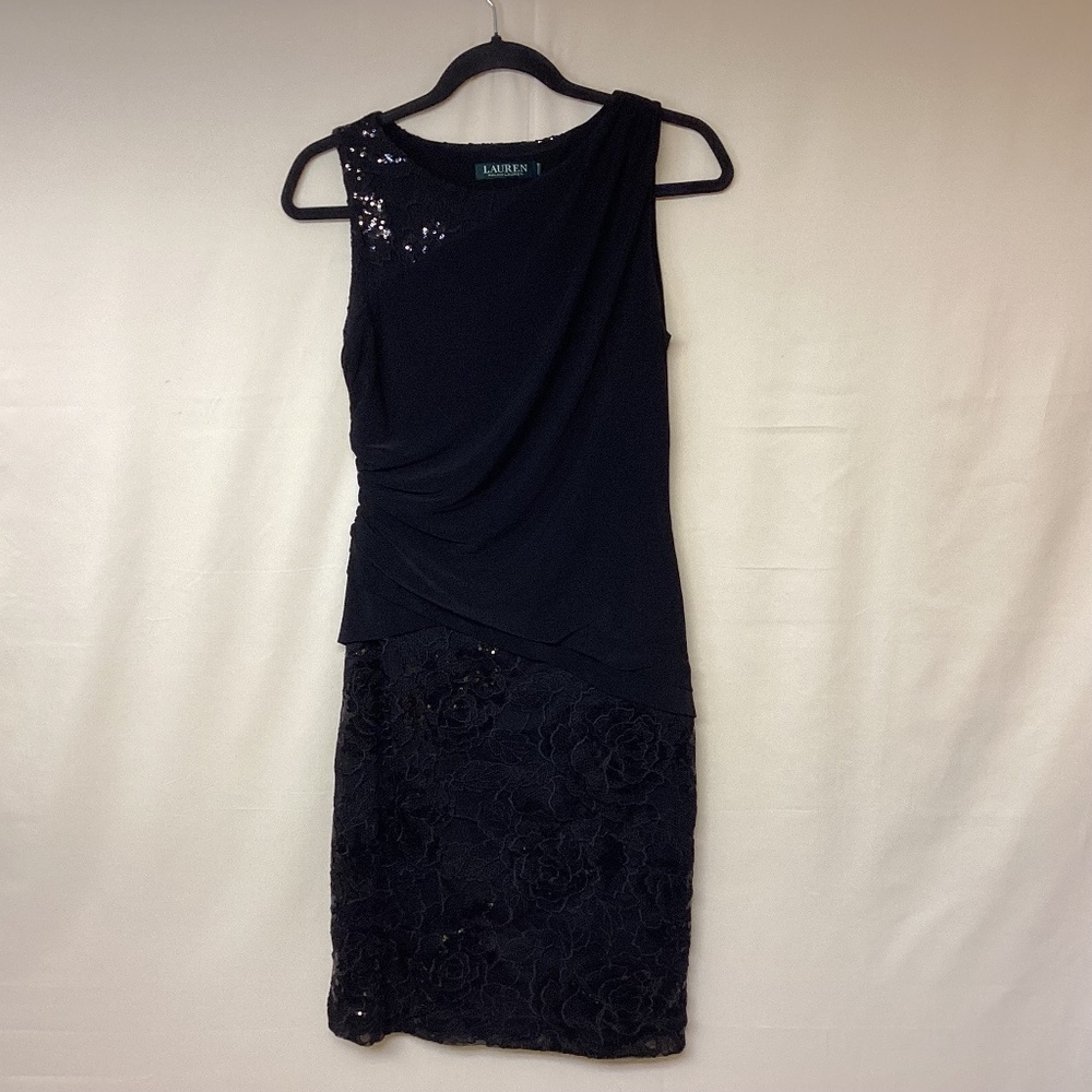 Lauren Ralph Lauren Dress Sequins LBD Floral Lace Formal Women’s SZ XS